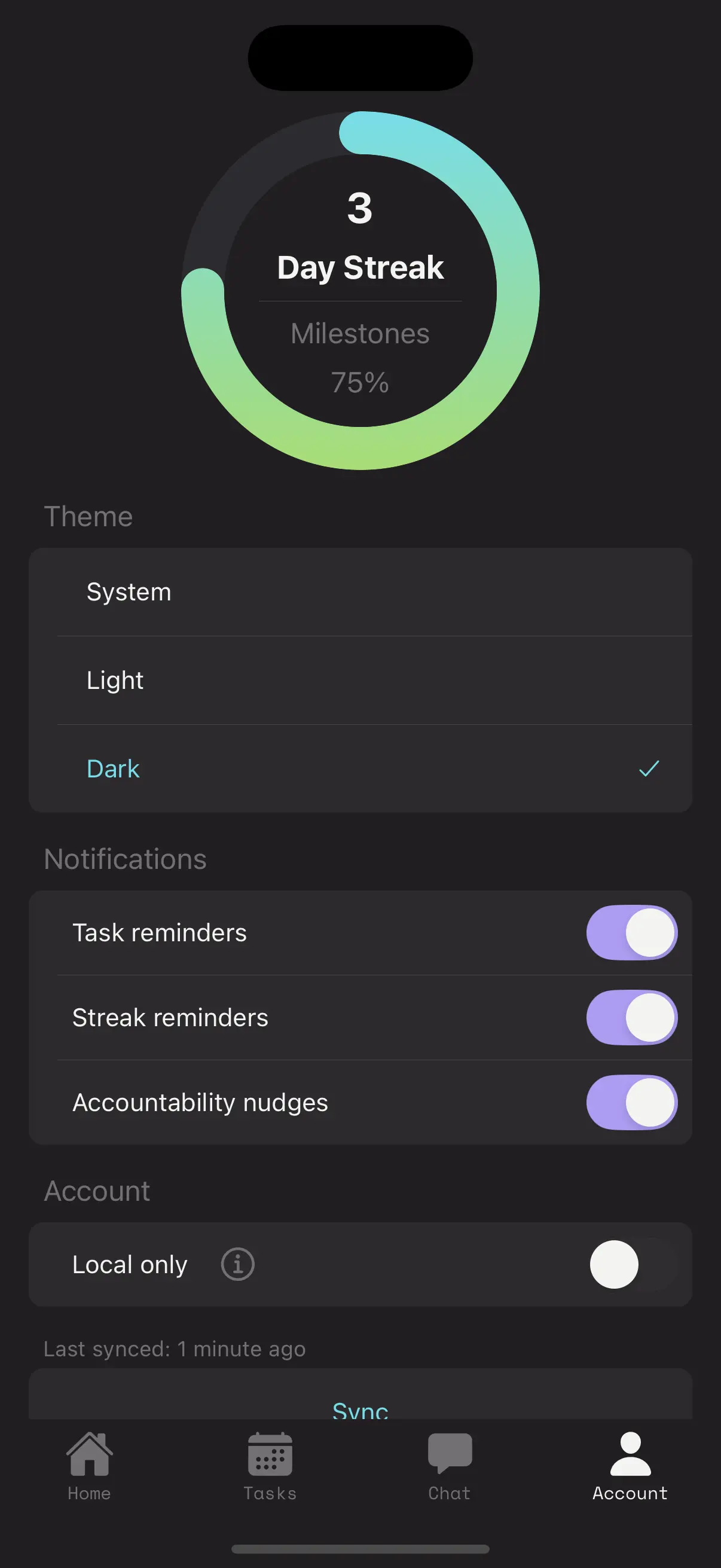Story Talk app screenshot dark mode